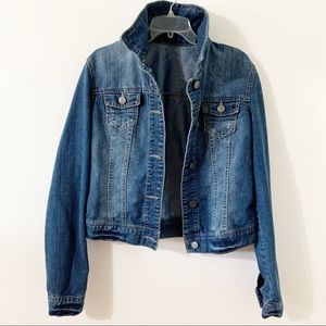 Authentic American Heritage Button Front Jean Jacket Pointed Stand Up Collar
